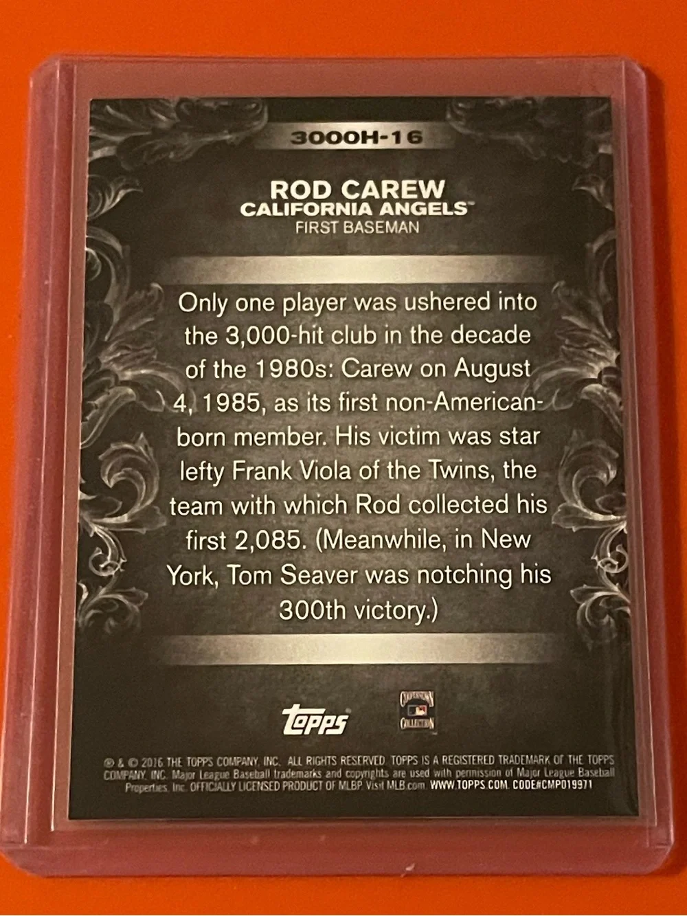 Rod Carew #3000H-16 2016 Topps Update [3000 Hits Club] Baseball Trading Card